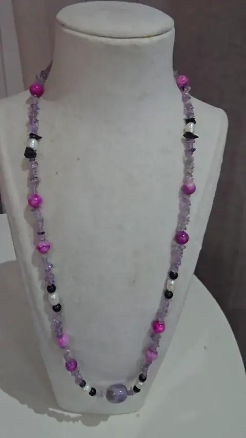 Sautoir amethyste, perles et onyx - Colliers