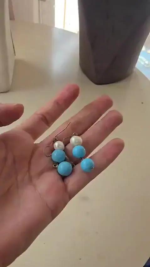 Boucles d'oreilles en perle et turquoise - Boucles d’oreilles