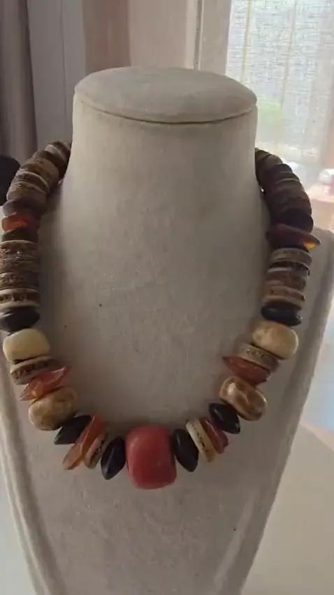 Collier argent, ambre et corne - Colliers