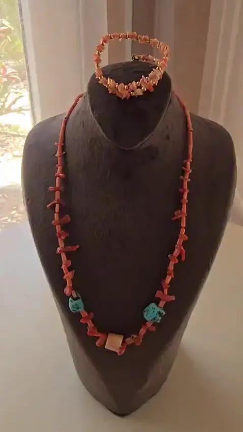 Collier et Bracelet Corail et Turquoise - Colliers