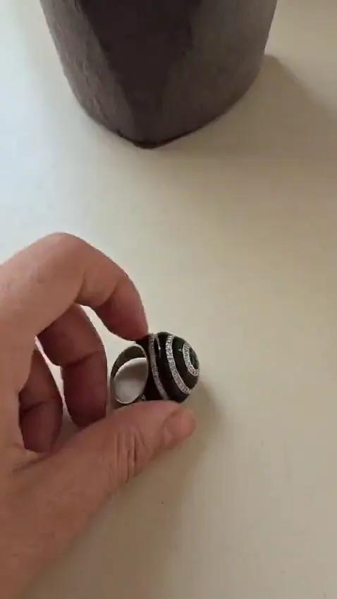 Bague Black and White Enamel Dome - Bagues