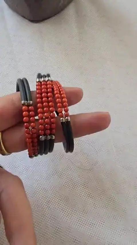 3 Bracelet en Corail et Cuir - Bracelets
