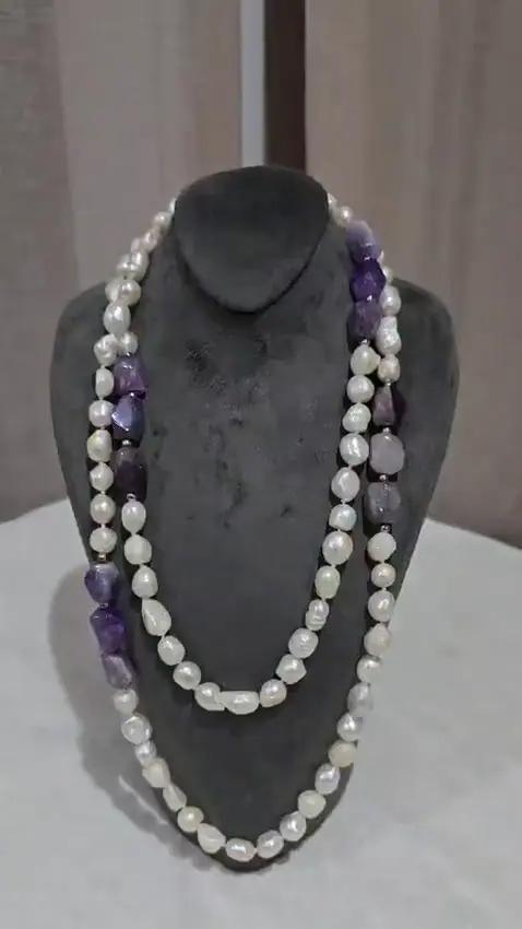 Sautoir Perles Baroque et Amethyste - Colliers