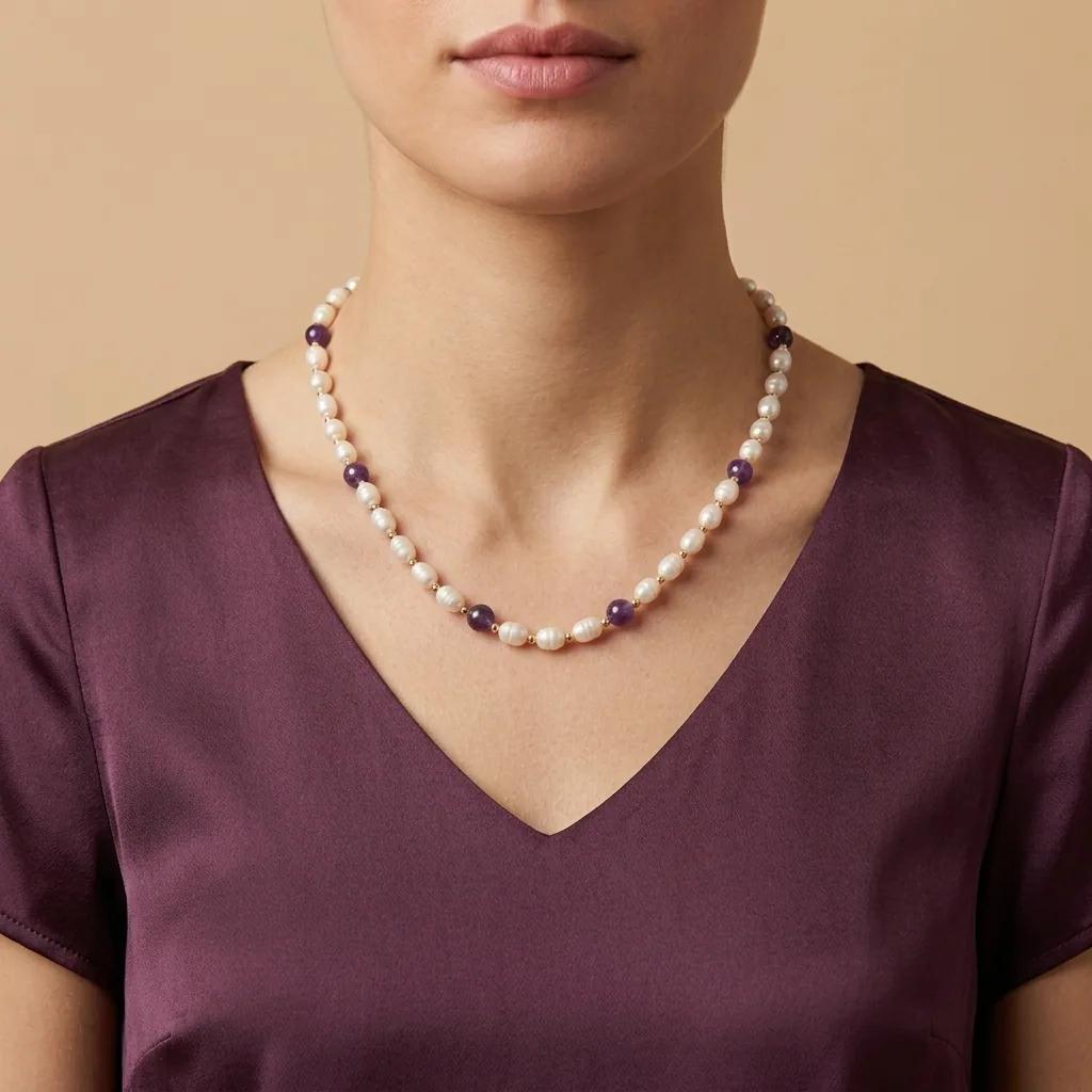 Collier Perles et Amethyste - Colliers