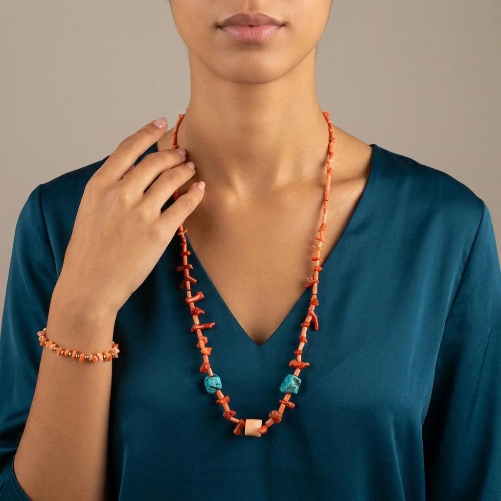 Collier et Bracelet Corail et Turquoise - Colliers