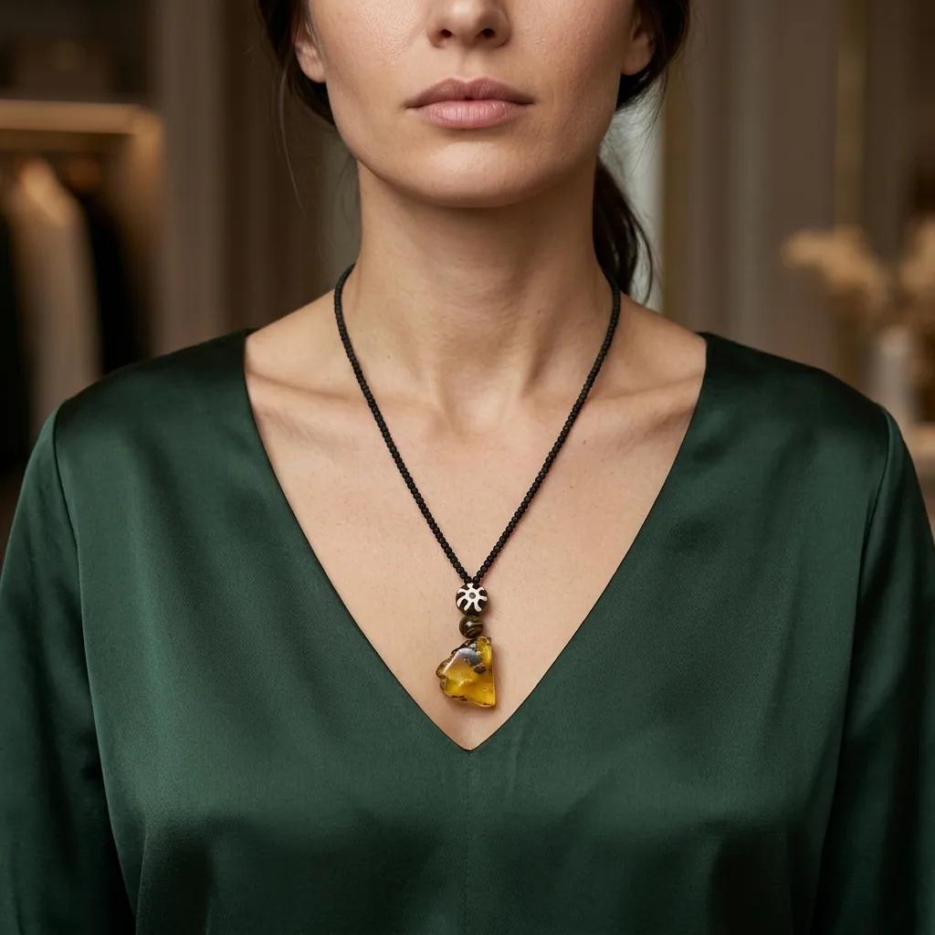 Collier pierre Volcanique et Ambre - Colliers