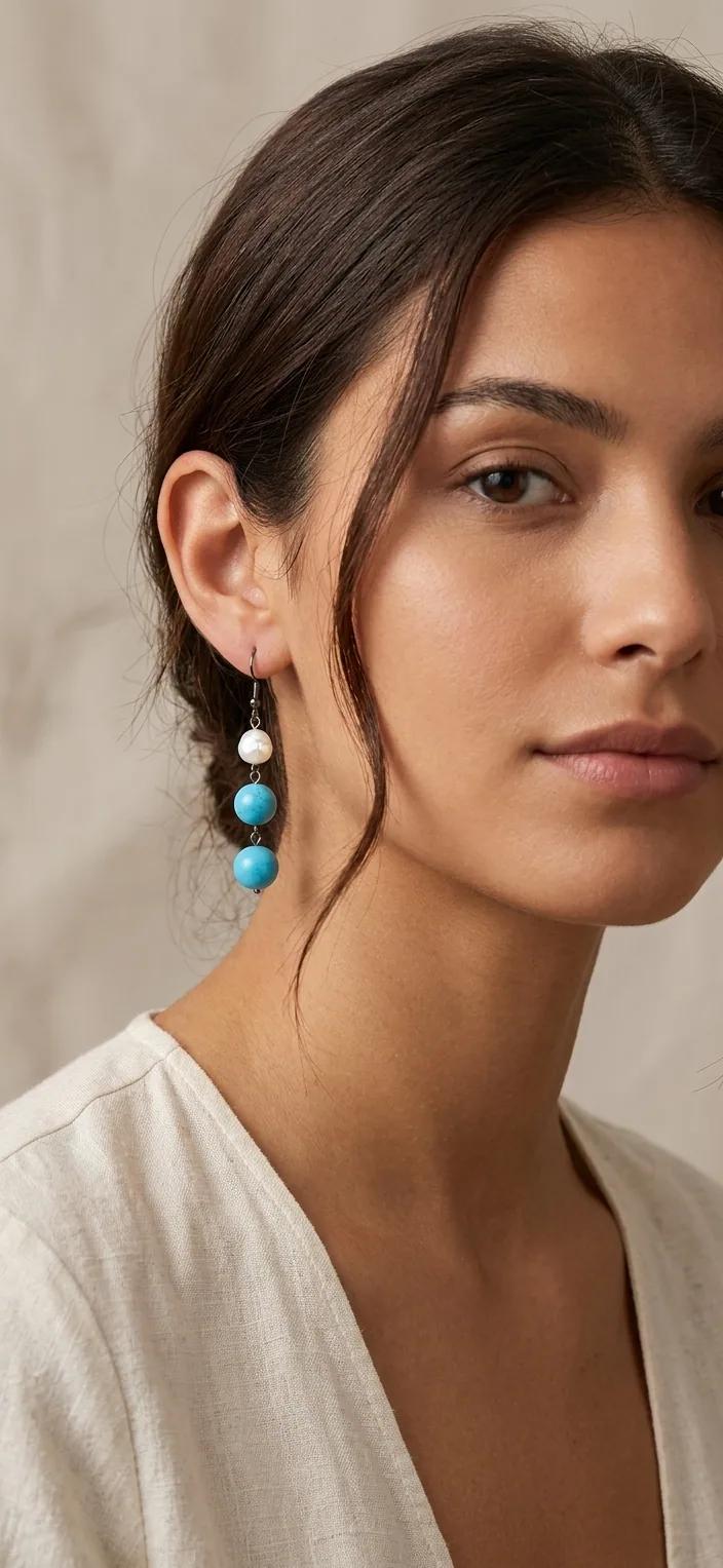 Boucles d'oreilles en perle et turquoise - Boucles d’oreilles