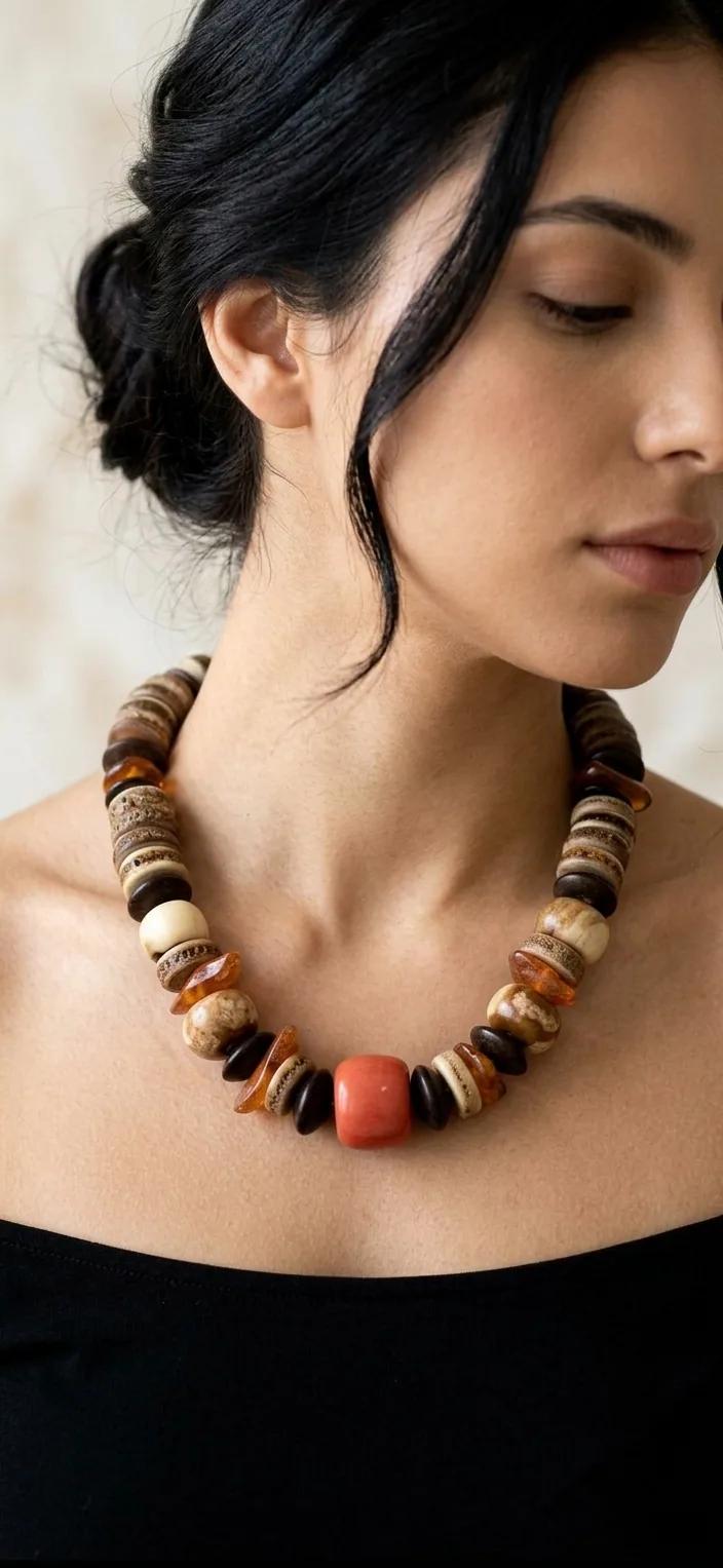 Collier argent, ambre et corne - Colliers