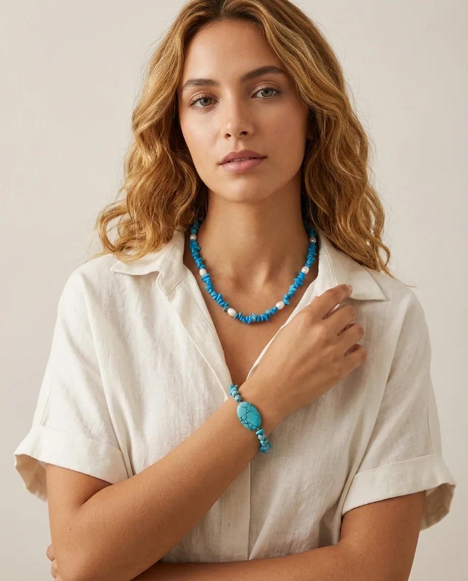 Collier et bracelet turqoise et perles - Colliers