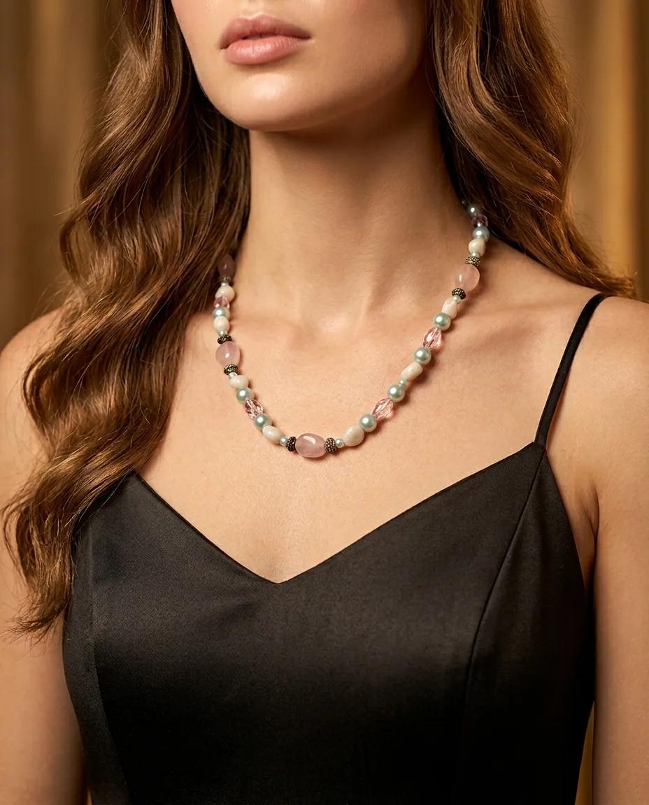 Collier Quartz Rose et Jade - Colliers