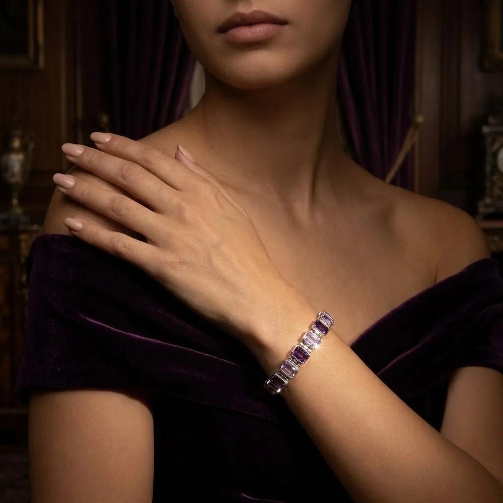 Gourmette Argent et Ametyste - Bracelets